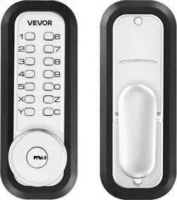 VEVOR Mechanisch Codeslot met Enkelzijdig Toetsenbord (4- tot 7-cijferige code), Sleutelloos Deurslot met Sleutels & Knop & Automatische Vergrendeling, voor Voordeuren en Garages, Zilver