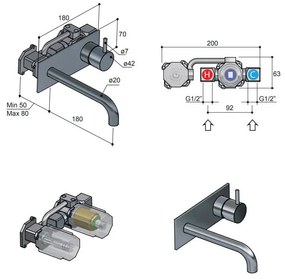 Hotbath Cobber inbouw wastafelkraan 18cm met plaat verouderd ijzer