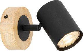 Moderne spot zwart met hout kantelbaar - Jeana