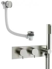 Crosswater MPRO inbouw thermostatisch bad/douchekraan horizontaal met handdouche set en bad klikwaste & vulcombinatie geborsteld RVS sw160013/sw385377/sw385438/
