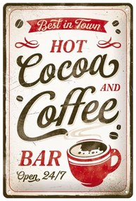 Metalen wandbord Hot Cocoa and Coffee, (20 x 30 cm)