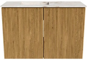 Mondiaz Joya DLux 60cm toiletmeubel oak met wastafel faye links 1 kraangat frappe