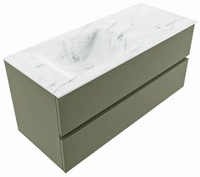Mondiaz Vica DLux badmeubel 110cm army 2 lades met wastafel opalo links 1 kraangat