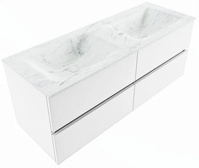 Mondiaz Vica DLux badmeubel 130cm talc 4 lades met wastafel opalo dubbel 2 kraangaten