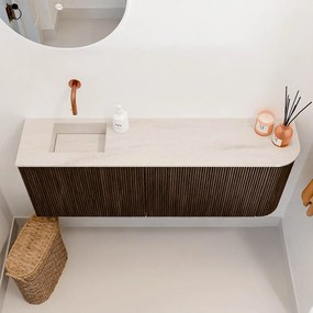 Mondiaz Joya DLux 110cm toiletmeubel ronding rechts walnut met wastafel faye links zonder kraangat meli