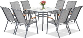 Modena/Bitonto grijs metalen tuinset voor 8 personen met Garden Point vierkante tafel