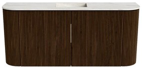 Mondiaz Joya DLux 95cm toiletmeubel ronding links/rechts walnut met wastafel faye midden 1 kraangat ostra