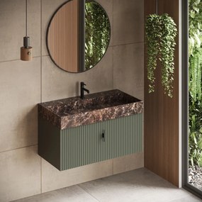 Muebles Zahora badmeubel ribbelfront 100cm legergroen met Dark Emperador wastafel met kraangat