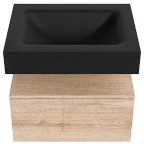 Zaro Alan badmeubel 60cm washed oak 1 lade met vrijhangende wastafel cloud midden 1 kraangat urban