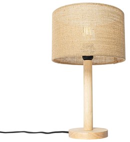 Landelijke tafellamp hout met linnen kap naturel 25 cm - Mels Landelijk E27 Binnenverlichting Lamp