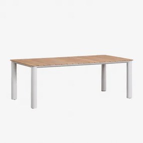 Rechthoekige Tuintafel Van Aluminium En Teakhout Sirka Gardenia Wit & 220 X 100 Cm - Sklum