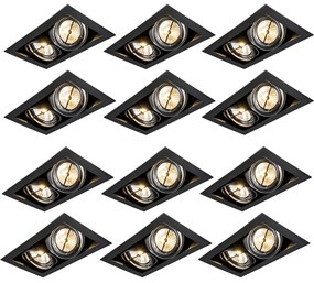 Set van 12 Inbouwspots zwart AR111 verstelbaar 2-lichts - Oneon