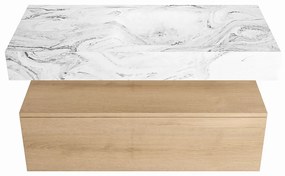 Mondiaz Alan DLux badmeubel 100cm washed oak 1 lade met wastafel glace rechts 1 kraangat