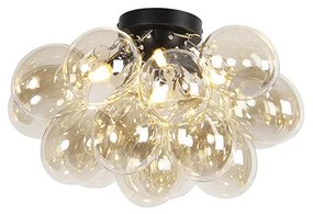 Design plafondlamp zwart met amber glas 4-lichts - Uvas Art Deco, Design G9 bol / globe / rond Binnenverlichting Lamp