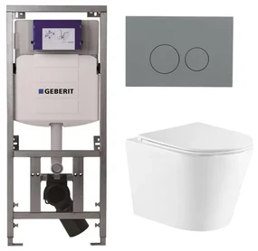 QeramiQ Dely Toiletset - 36.3x51.7cm - diepspoel - rimless - Geberit UP320 Burda inbouwreservoir - softclose toiletzitting - bedieningsplaat licht grijs - ronde knoppen - wit glans SW543431/0701131/SW1102374