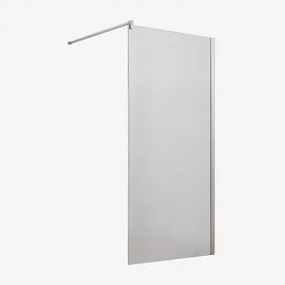 Vaste Douchewand Met 8 Mm Gehard Glas En Bristol Aluminium Geborsteld Grijs & Transparant & 90 X 195 Cm - Sklum