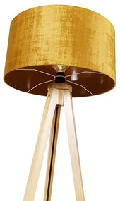Vloerlamp hout met stoffen kap goud 50 cm - Tripod Classic Modern E27 rond Binnenverlichting Lamp