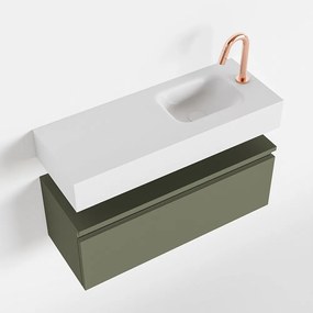 Mondiaz Andor toiletmeubel 80cm army met witte wastafel rechts met kraangat