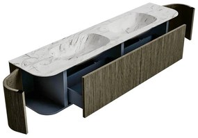 Mondiaz Kurve-dlux 200cm badmeubel ronding links/rechts shadow met 2 lades en deuren en wastafel stor small dubbel zonder kraangat glace