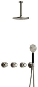 Hotbath Cobber IBSW70 Regendoucheset inbouw - 15cm plafondarm - 20cm ronde hoofddouche - 3 standen handdouche - Geborsteld nikkel IBSW70GN12