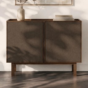 Kastje Walnoot Met Stoffen Deuren 90 Cm - 90x40x60cm.