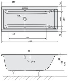 Polysan Cleo ligbad 150x75x48cm ivoor