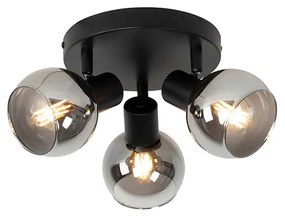 PlafondSpot / Opbouwspot / Plafondspot zwart met smoke glas 3-lichts - Vidro Art Deco E14 rond Binnenverlichting Lamp