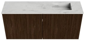 Mondiaz Joya DLux 90cm toiletmeubel walnut met wastafel faye rechts zonder kraangat opalo