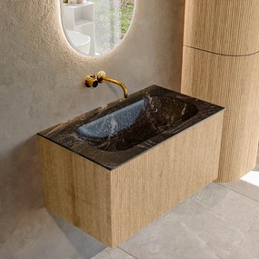 Mondiaz Kurve-dlux 80cm badmeubel oak met 1 lade en wastafel big small midden zonder kraangat lava