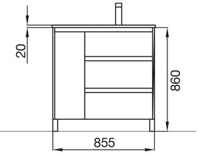 Muebles Rise asymmetrisch staand badmeubel 85cm mat grijs rechts