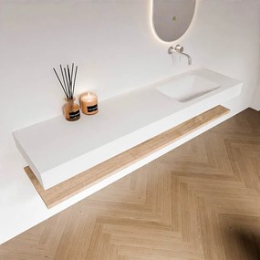 Zaro Alan badmeubel 180cm met planchet washed oak en vrijhangende wastafel cloud rechts zonder kraangat talc
