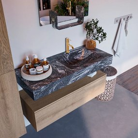 Mondiaz Alan DLux badmeubel 110cm washed oak 1 lade met wastafel lava rechts 1 kraangat