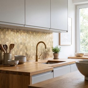 Zelfklevende Mozaïektegels Metaal | Hexagon Goud | 28,8×29,2 cm | Keuken, Bad &amp; WC
