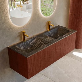 Mondiaz Kurve-dlux 130cm badmeubel ruby met 2 lades en wastafel leaf dubbel 2 kraangaten lava