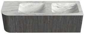 Mondiaz Kurve-dlux 145cm badmeubel ronding links shadow met 1 lade en deur en wastafel leaf dubbel/rechts zonder kraangat opalo