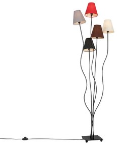 Design vloerlamp zwart met stoffen kappen 5-lichts - Melis