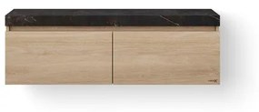 Looox Furniture collection badkameronderkast - 140cm - 2 lades - 1 sifonuitsparing - links - massief eiken kelya / old grey DWDB1400KB
