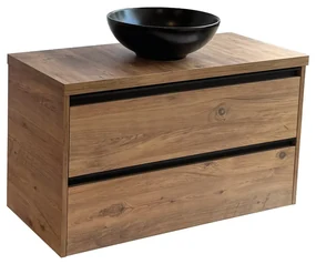 Sanicare Arda badkamermeubel 100cm arrano oak met ronde zwarte waskom