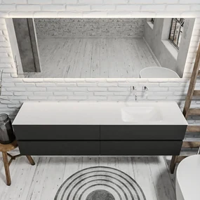 Zaro Valencia Solid Surface badmeubel 200cm mat antraciet zonder kraangat spoelbak rechts met 4 lades