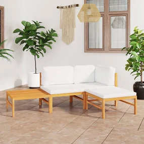 vidaXL 4-delige Loungeset met crèmekleurige kussens massief teakhout