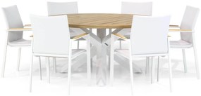 Tuinset Ronde Tuintafel 6 personen 160 cm Aluminium/teak Wit Lifestyle Garden Furniture Brandon/Wellington