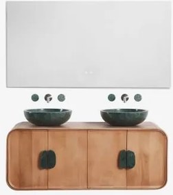 Dubbel Zwevend Badkamermeubelset 130x45 Cm Van Mangohout En Natuurlijke Kivalina-steen Rectangular Led And Antifog 140x75 Cm Riben & Udaipur Groen Mar