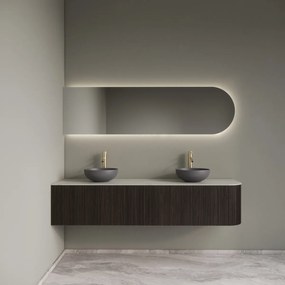 Gliss Design Alluro badmeubel ribbelfront met ronding rechts 180cm ebony en wit marmer toppaneel