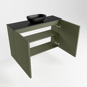 Mondiaz Fowy toiletmeubel 80cm army met zwarte waskom midden zonder kraangat