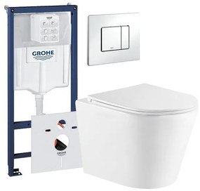 QeramiQ Dely Toiletset - Grohe inbouwreservoir - chrome bedieningsplaat - toilet - zitting - glans wit 0729243/0729205/sw543431/