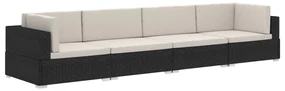vidaXL 4-delige Loungeset met kussens poly rattan zwart