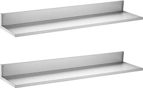 VEVOR 2 x Wandplank 218 x 914 mm Roestvrijstalen zwevende plank met een draagvermogen van 30 kg voor professionele keukens, privékeukens, bars en garages. Voorzien van een L-vormig metalen frame, een glad oppervlak, montagemateriaal en opbergruimte.