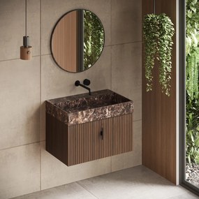 Muebles Zahora badmeubel ribbelfront 80cm walnoot met Dark Emperador wastafel zonder kraangat