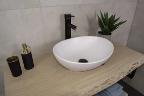 Massief eikenhouten badmeubel 120cm met enkele witte waskom