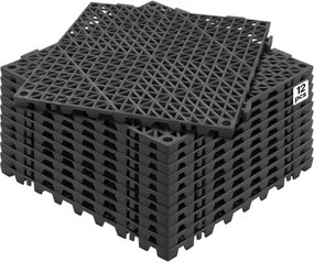 VEVOR in elkaar grijpende tegels, 12 stuks. Vloertegels, afvoermat, douchemat 30 x 30 cm. Vierkante antislipmat voor buiten, terras, PVC vloermatten, badkamer, toilet, zwart.